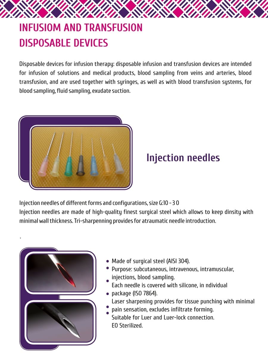 Infusiom and transfusion disposable devices