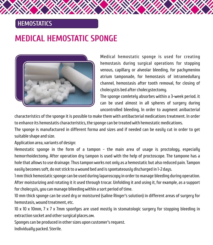 Medical homostatic sponge