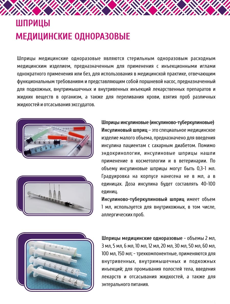 Шприцы медицинские одноразовые